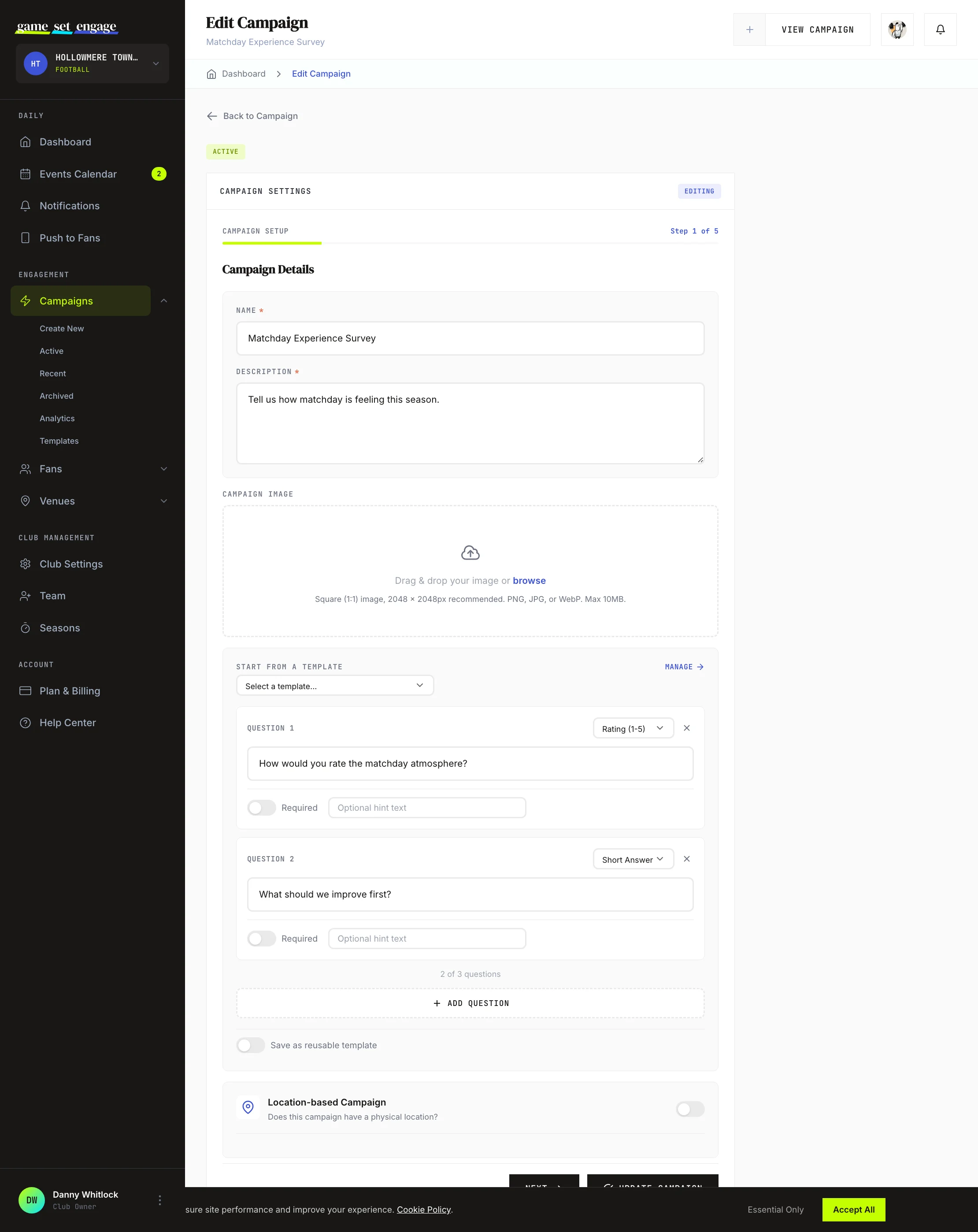 The "Save as reusable template" toggle and name field in the question builder